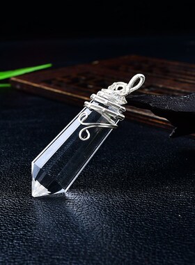 新品巴西天然白水晶原石吊坠绕线12棱柱男女款饰品配Y饰节日礼物