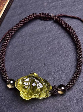 极速光语b天然黄水晶金蟾手錬红绳手编男女情侣款棕绳款