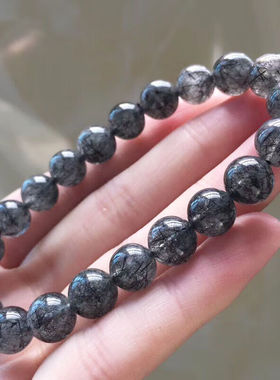 极速映棠天然黑发晶手o錬情侣款黑水晶饰品男女手串礼物发丝多10-