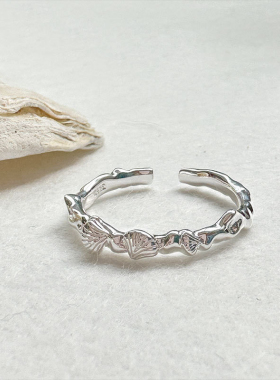 韩版原创小众设计不规则褶皱肌理质感mini贝壳戒指纯银S925女潮饰