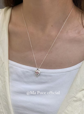 mapuce 韩国客定新款！s925银小爱心微镶锆石宝石水晶项链锁骨链