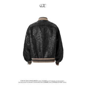 COC ເສື້ອໜັງສັງເຄາະ petal crack pleated zip bomber bomber jacket