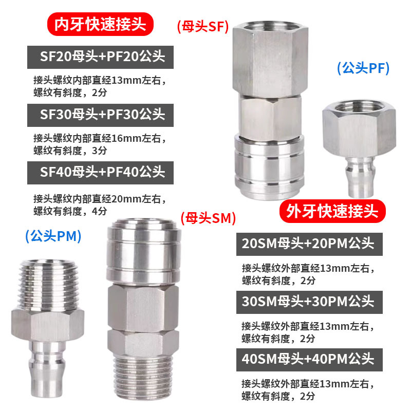 直销不锈钢304气动C式快速接头SP PP空压机自锁气管接头公母快插 - 图1