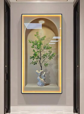 奶油风玄关装饰画3D裸眼立体感绿植风走廊过道挂画声控LED灯光画