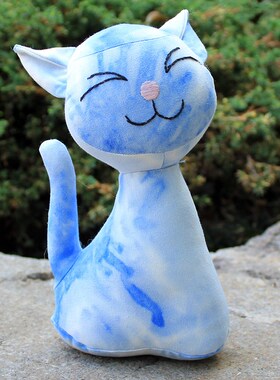 布艺蓝染猫咪公仔可爱卡通动物装饰品客厅卧室摆件布偶扎染小礼物
