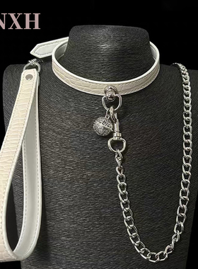 NNXH米色鳄鱼纹牛皮项圈颈圈ckoker牵引绳套装K9