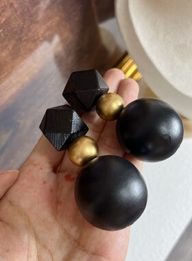 Vintage中古黑金系列几何拼接木质珠珠耳环 项链不支持退换