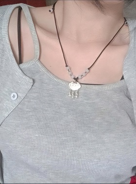 平安锁扣红黑绳项链百搭编织