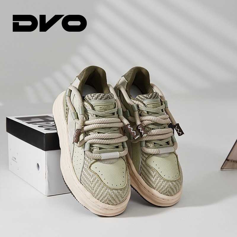 DVO【西湖龙井】隐形内增高鞋男夏季茶绿百搭厚底情侣休闲面包鞋 - 图0