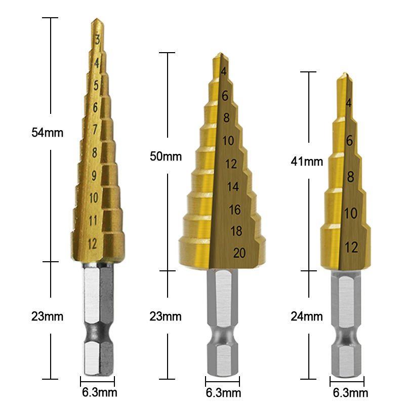 六角柄直槽镀钛阶梯钻3-12/4-12/4-20盒装扩孔台阶钻宝塔钻头袋装 - 图0