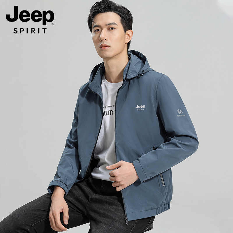 Jeep吉普男士秋季夾克可拆卸帽立領運動沖鋒上衣青年短款時尚外套_JEEPSPIRIT服飾旗艦店_男裝