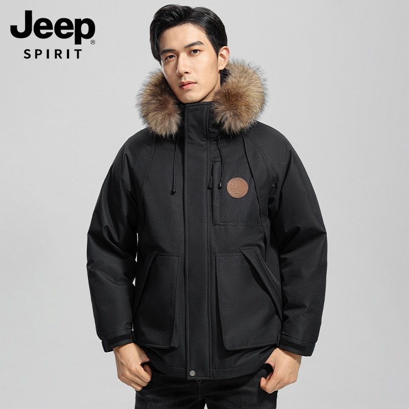 JEEP SPIRIT 吉普 23年冬季新款 貉子毛工装风 男式连帽羽绒服 双重优惠折后¥399包邮 3色可选