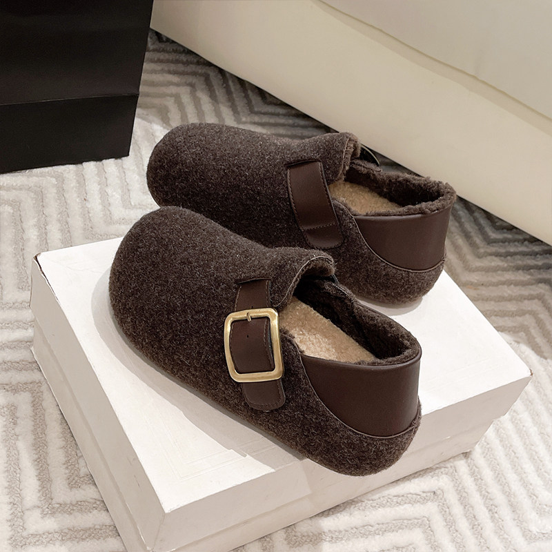 加绒保暖勃肯棉鞋女外穿2025年冬季新款复古百搭懒人一脚蹬豆豆鞋,淘宝优惠券,粉丝福利购,淘宝优惠卷