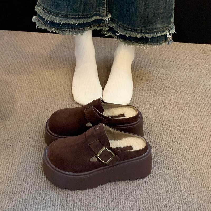 复古包头半拖鞋女外穿2025年新款懒人一脚蹬厚底增高勃肯鞋乐福鞋 - 图3