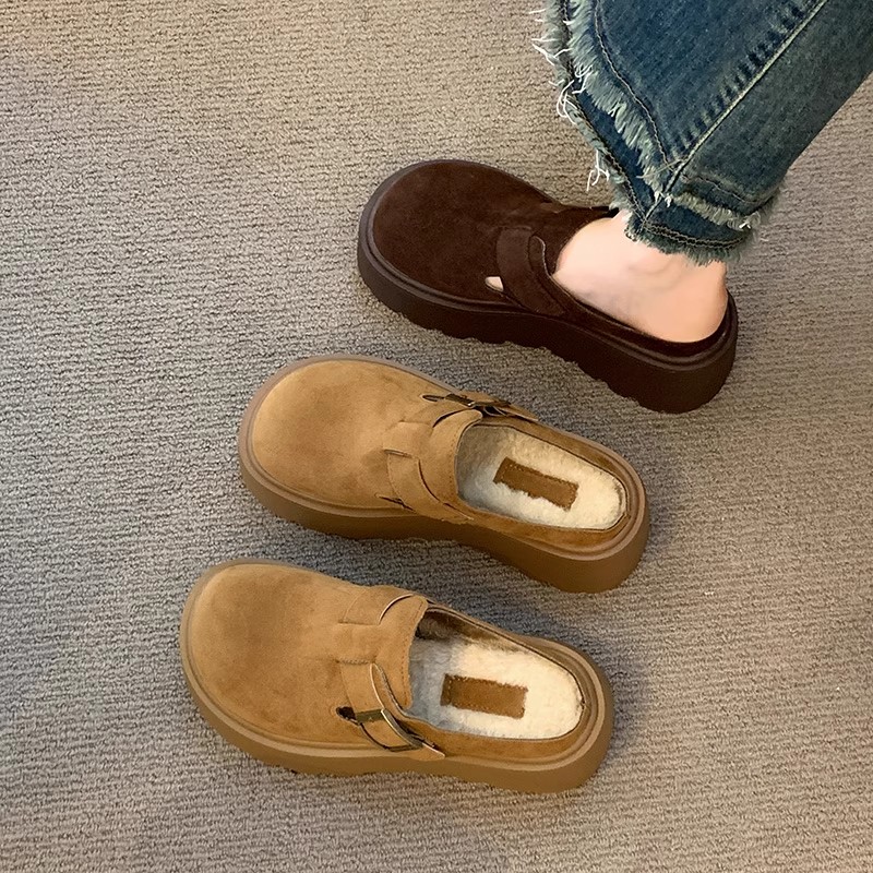 复古包头半拖鞋女外穿2025年新款懒人一脚蹬厚底增高勃肯鞋乐福鞋 - 图1