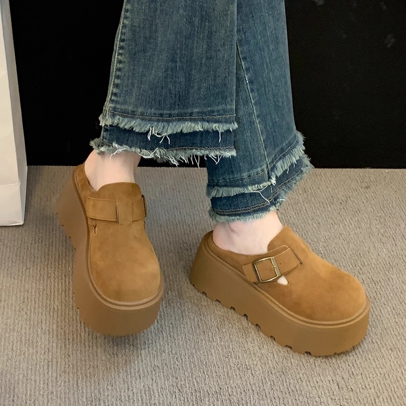 复古包头半拖鞋女外穿2025年新款懒人一脚蹬厚底增高勃肯鞋乐福鞋 - 图2