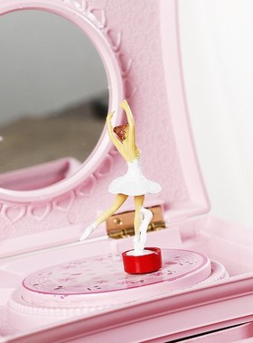 古典创意女孩带旋转音乐盒梳妆台单层化妆镜粉色抽屉八音盒塑质