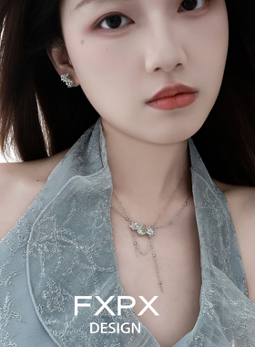 FXPX 纯银茉莉绿锆石双层项链小众设计高级感锁骨链冷淡风项链女