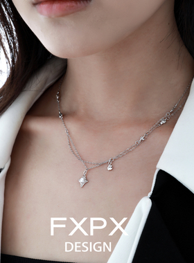FXPX 纯银四芒星锆石双层项链小众设计高级感锁骨链冷淡风项链女