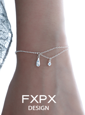 FXPX纯银雾蓝色手链小众设计简约百搭手链女清冷感冷淡风手饰饰品