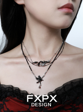 FXPX/夜鸦系列 原创乌鸦项链小众暗黑风双层叠戴项链甜酷风锁骨链