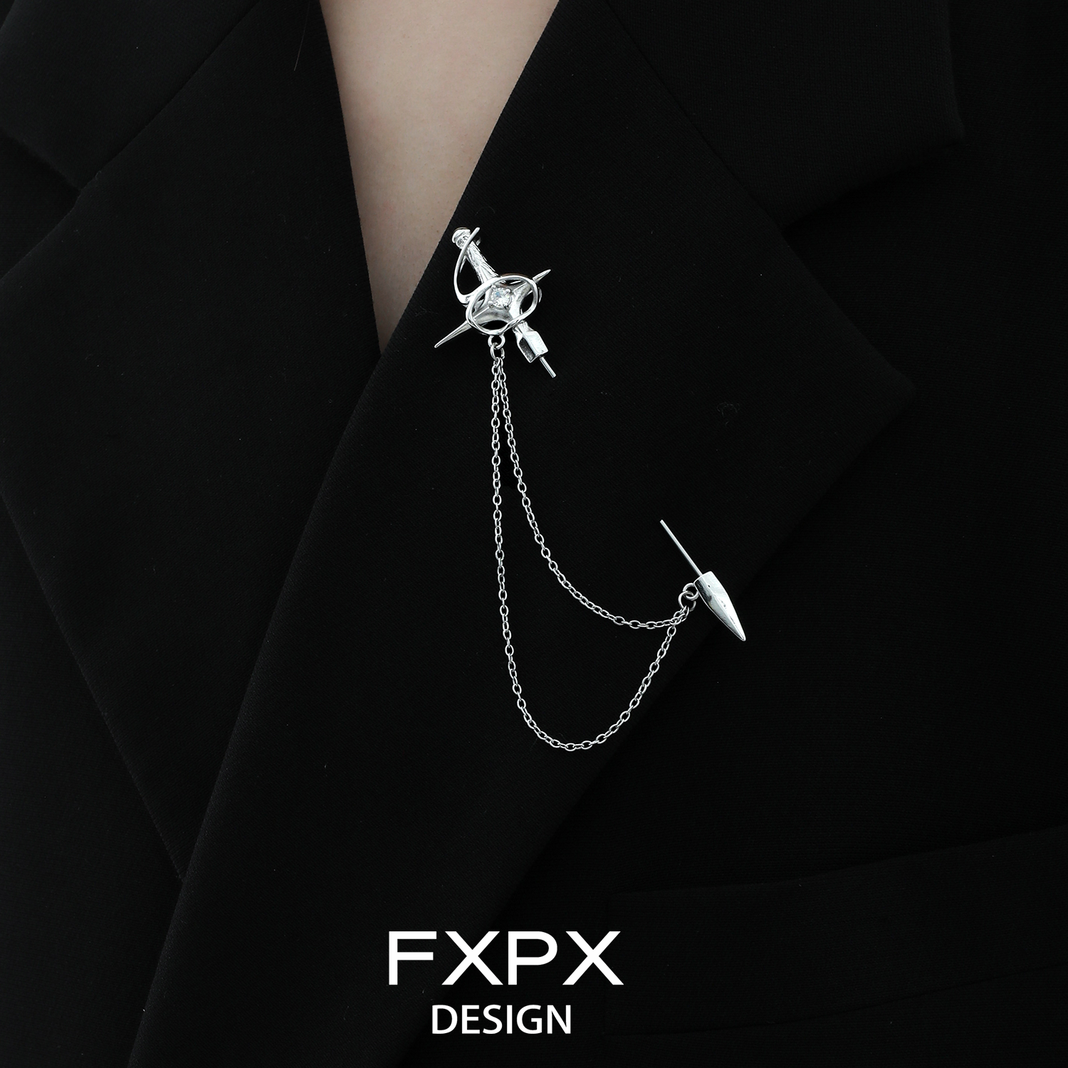 FXPX 原创四芒星剑胸针小众高级感配饰甜酷风西装服饰配件,淘宝优惠券,粉丝福利购,淘宝优惠卷