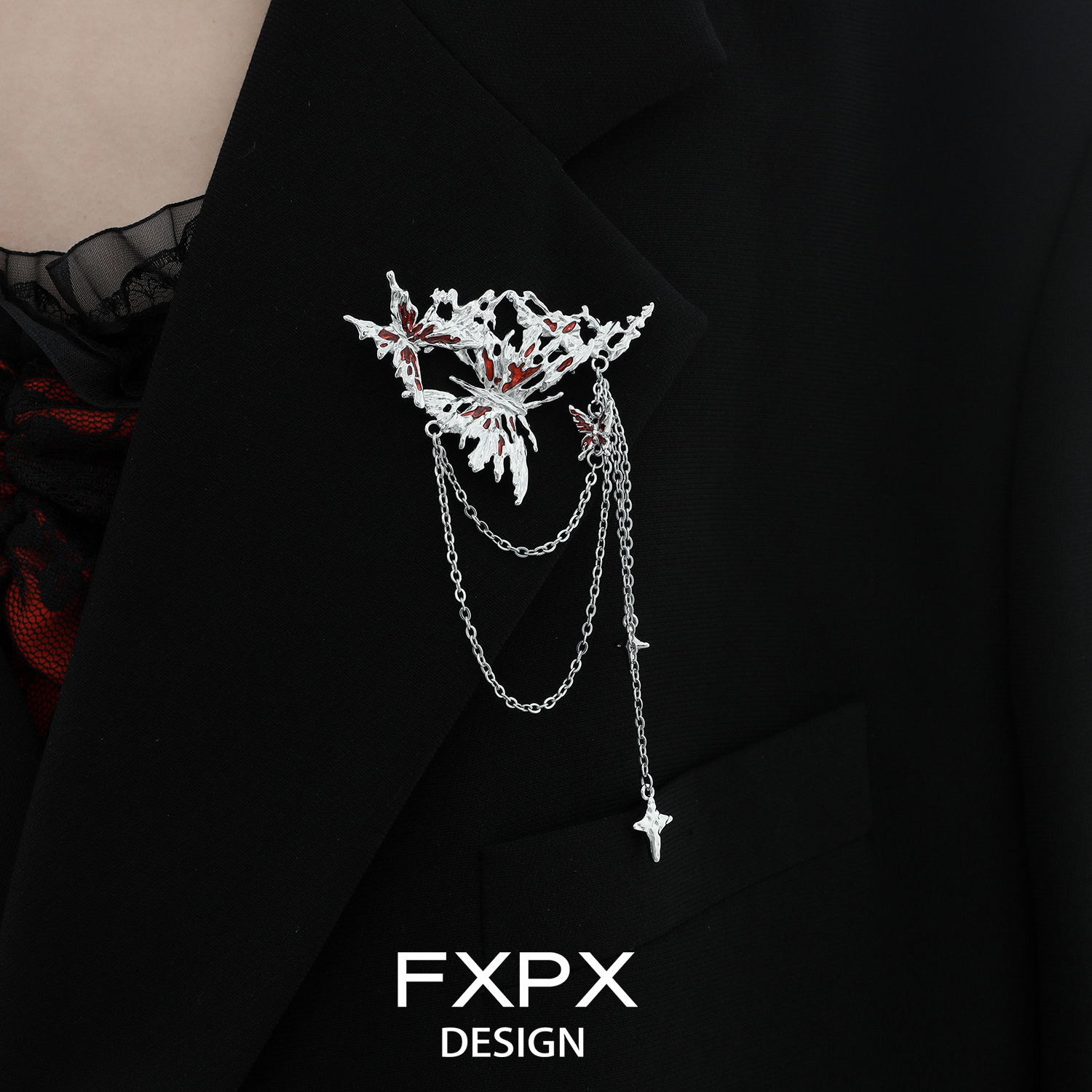 FXPX原创薄荷绿蝴蝶胸针暗红色小众高级感配饰甜酷风西装服饰配件,淘宝优惠券,粉丝福利购,淘宝优惠卷