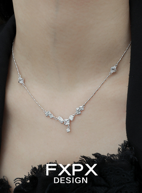 FXPX 925纯银锆石项链女小众设计冷淡风高级感锁骨链有y2k风项链