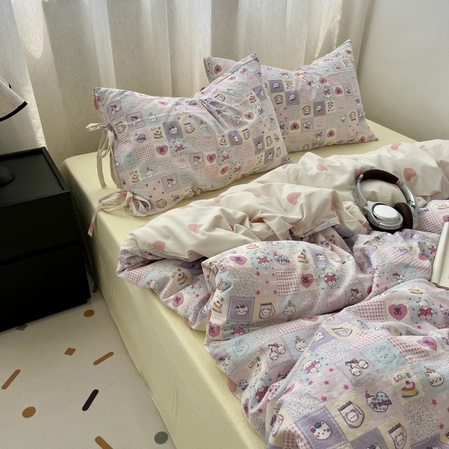 Cute girl ins soft and cute cat bed sheet four-piece set
