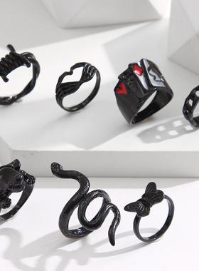 Female ring set 10 Piece Black Ring Set黑色戒指组套10件套