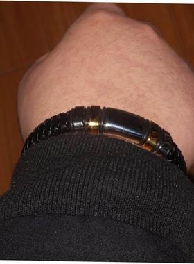 Classic Black Leather Wrap Bracelet for Men Metal Magnetic C