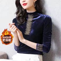Gold velvet plus suede thickened undershirt autumn winter new half high collar warm clothes ironing brick 100 hitch long sleeve t-shirt blouse