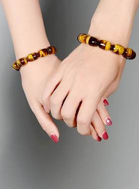 天然虎眼石手链女桶珠虎晴石木变石水晶手串男情侣个性手饰首饰品