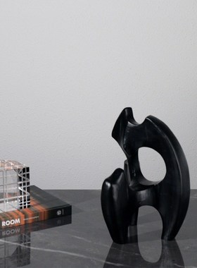 现代简约黑色抽象几何摆件软装饰品客厅玄关售楼处样板房间摆设品