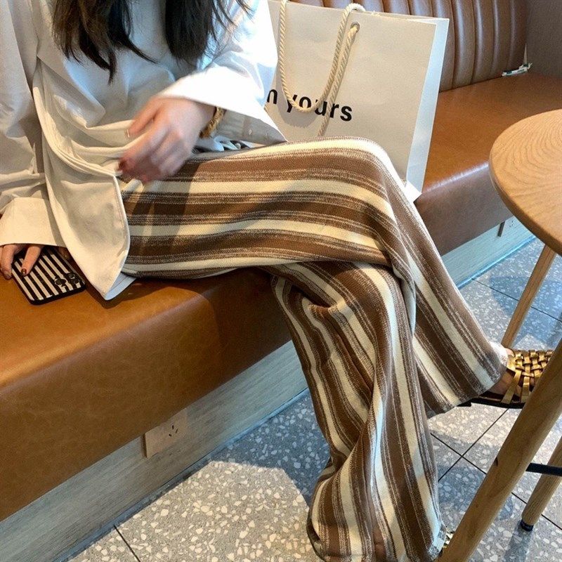 孕妇休闲裤复古针织条纹渐变宽松高腰阔腿裤垂感休闲毛线孕妇裤子,淘宝优惠券,粉丝福利购,淘宝优惠卷