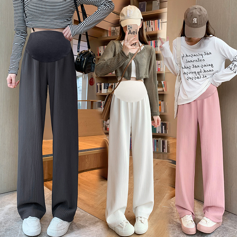 孕妇裤子春秋外穿2023新款春夏白色阔腿裤针织直筒休闲裤夏季春装 - 图1