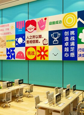 办公室墙面装饰企业文化会议公司背景氛围励志标语贴纸画布置创意