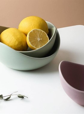 日式莫兰迪色叠彩莲花陶瓷碗碟套装果盘简约禅意装饰收纳摆件