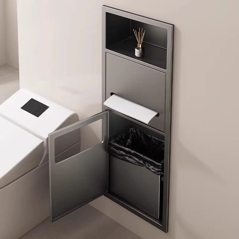 马桶壁龛卫生间嵌入式垃圾桶置物架双层金属304不锈钢成品壁龛柜,淘宝优惠券,粉丝福利购,淘宝优惠卷