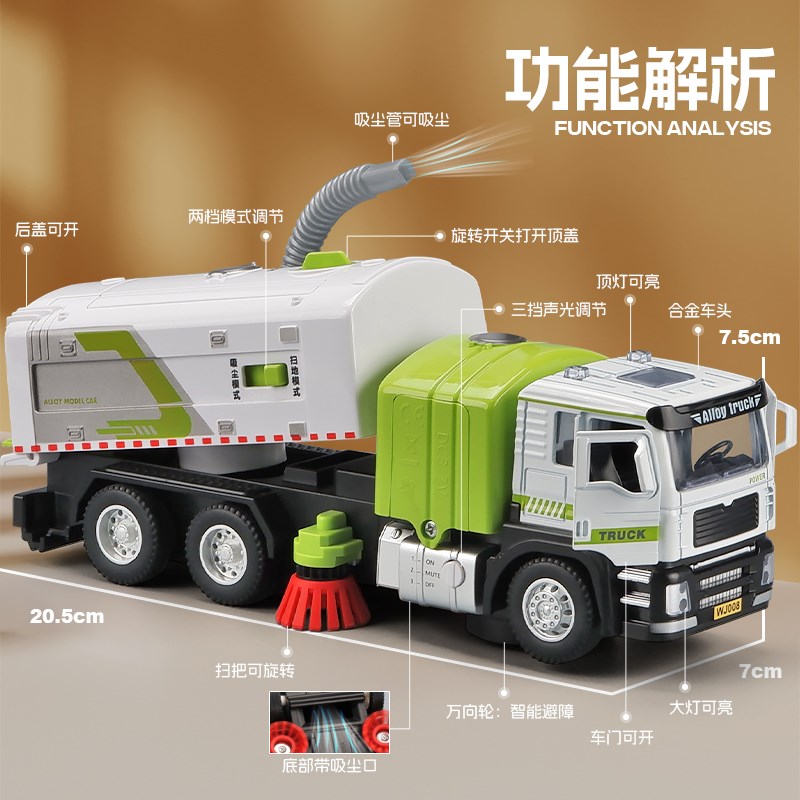 合金垃圾车电动吸尘扫地车玩具车男孩大号城市环卫清扫车模型儿童 - 图2