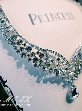 小众欧式奢华大气晚礼服婚纱晚宴配饰超仙新娘项链耳环套装韩式女