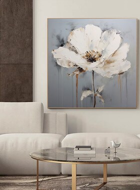 纯手绘装饰画g白色花卉奶油风厚肌理立体浮雕挂画玄关客厅卧室壁