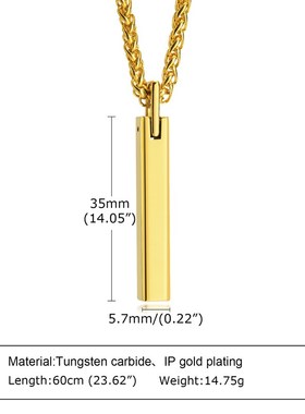 泉溪水简约潮男士一字光面项链 钨钢素面长条吊坠 蜡绳项链PN-703