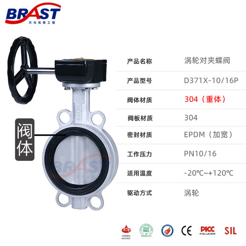H涡轮对夹不锈钢蝶阀D371X-10/16P 不锈钢体 304板 EPDM阀座 - 图1