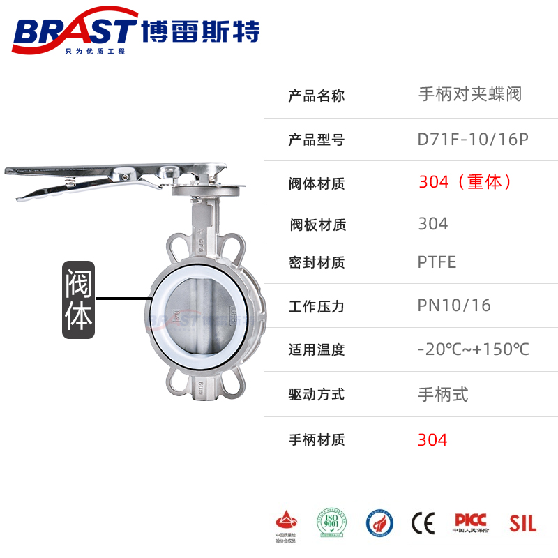 H手柄不锈钢蝶阀D71F-10/16P 不锈钢体 304板 四氟阀座 - 图0