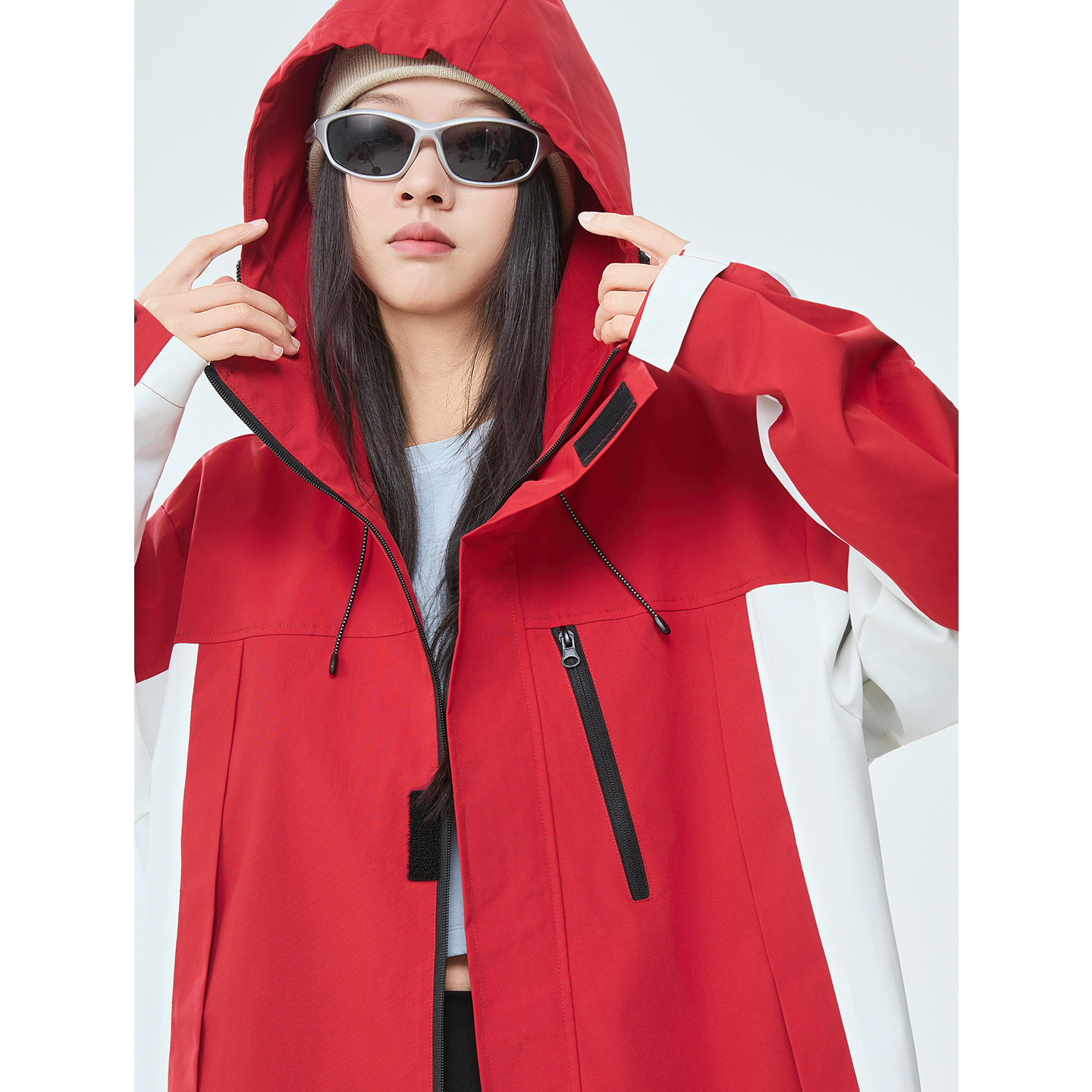 ppge连帽拼接撞色户外夹克上衣秋季新款立体口袋防风防泼水外套女,淘宝优惠券,粉丝福利购,淘宝优惠卷