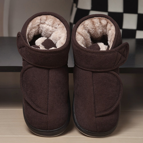 脚肿老人防滑牛筋高帮棉拖鞋包跟家居保暖厚底棉鞋外穿中老年男 - 图3