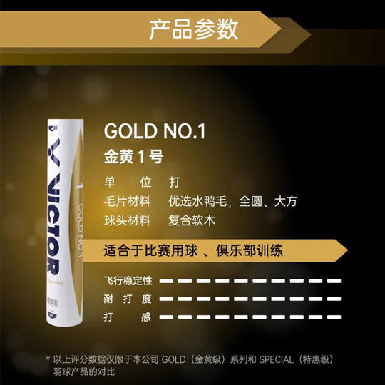 正品威克多VICTOR 胜利羽毛球金黄1号 维克多金黄系列耐打球GD1