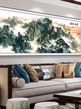 网红泰山日出图挂画新中式客厅装饰沙画发背景壁画墙横幅办室山水