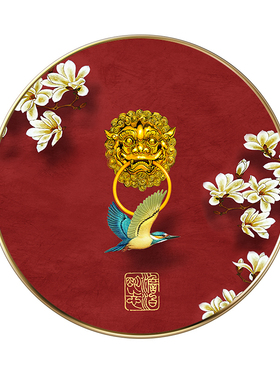 网红新式玄关饰画客厅沙发背景墙壁画中国风茶室禅意花鸟圆装形挂